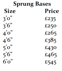 Prices of sprung bases